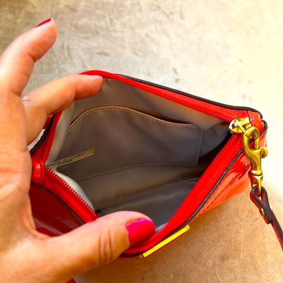 Coach Coral Orange Patent Embossed Logo Wristlet - Picture 3 of 10